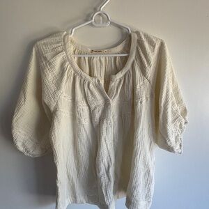 Marine Layer Cream Button-Front Gauze Peasant Blouse